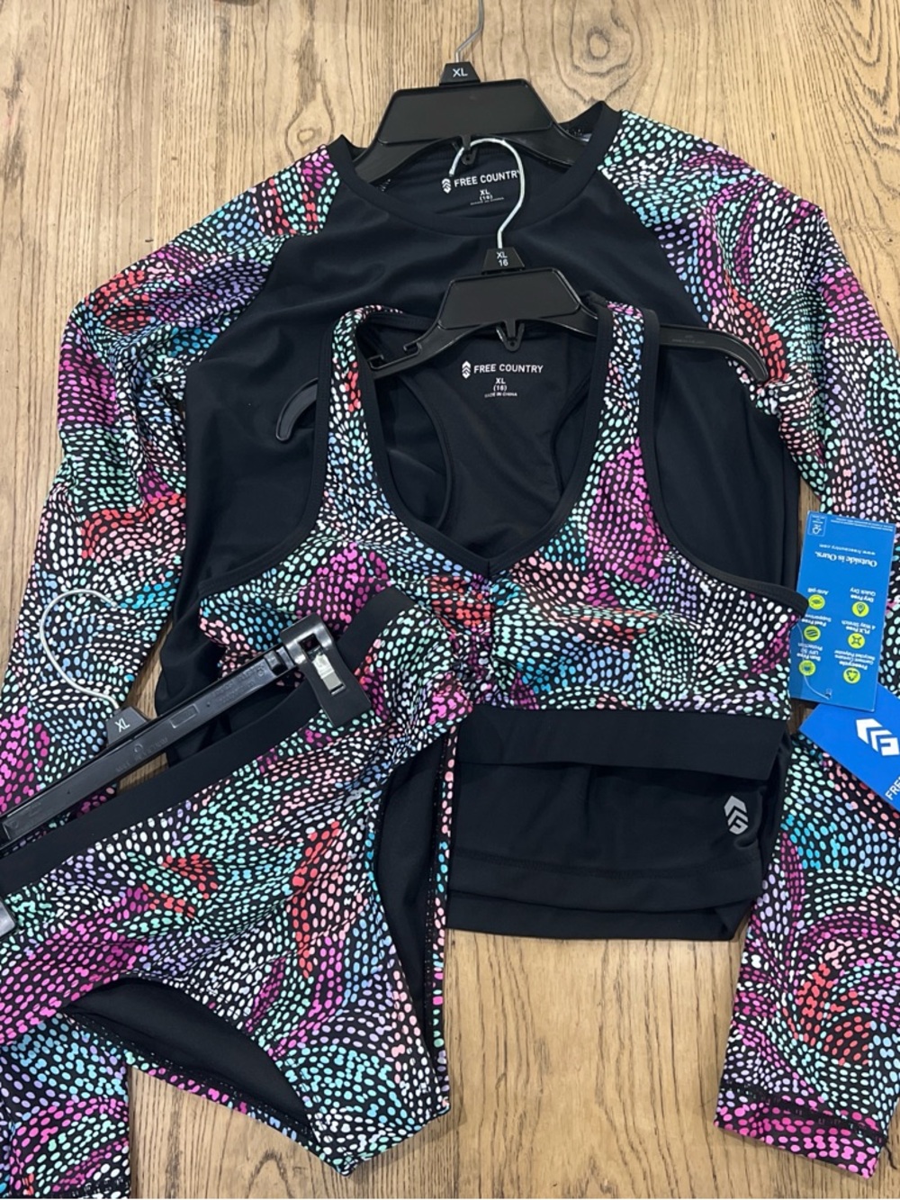 Free Country Black Jacket and Multi-Color Dot Print Sports Bra Set